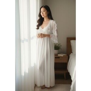 Vintage Jonquil Bridal Peignoir Robe Nightgown Ivory Set Size Small